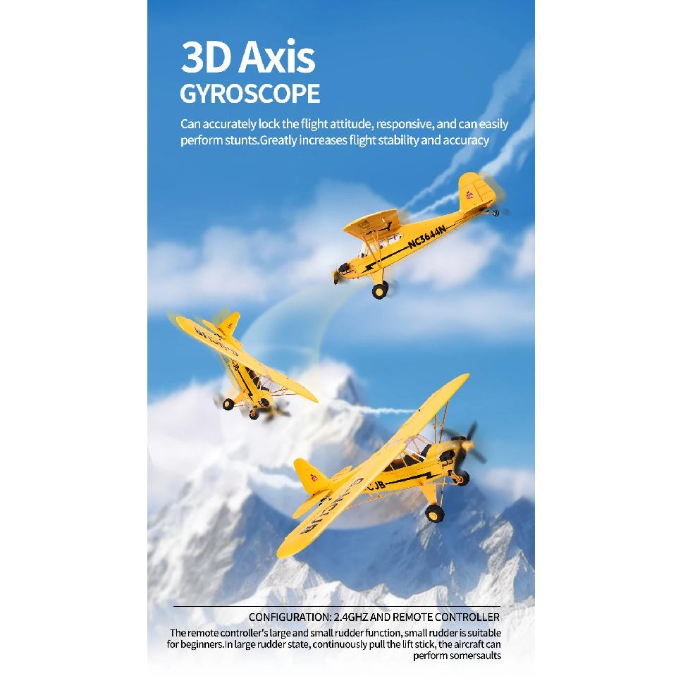 New J3-CUB RC Airplane 5CH 2.4G Remote Control Mode1 (Right Hand Throttle) 3D/6G 1406 Brushless Motor Outdoor Foam Fiexd Plane