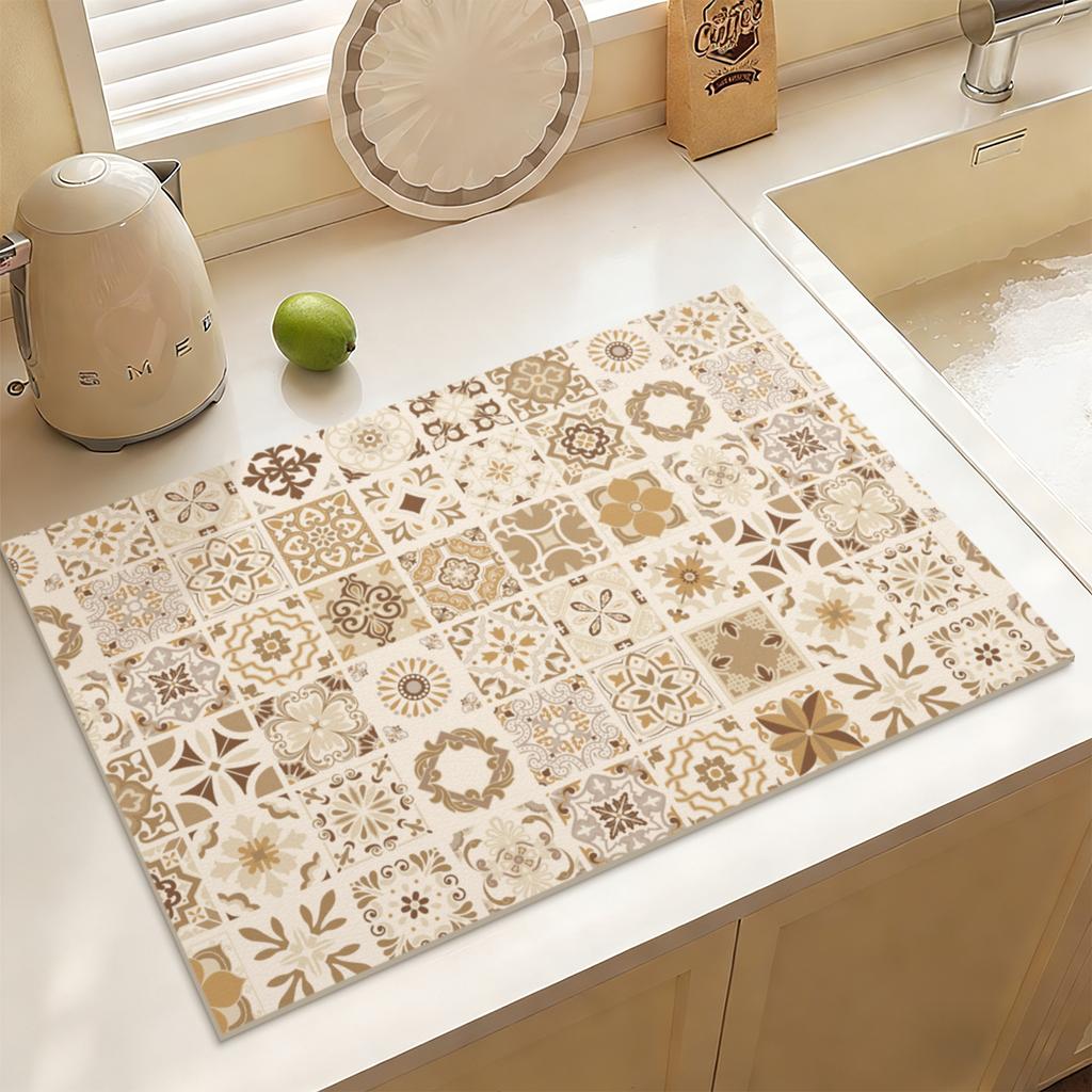 Boho Style Dish Drying Mat Coffee Mat Dish Drying Mat Super Absorbent Dish Drying Pad Kitchen Mat Coffee Machine Pad