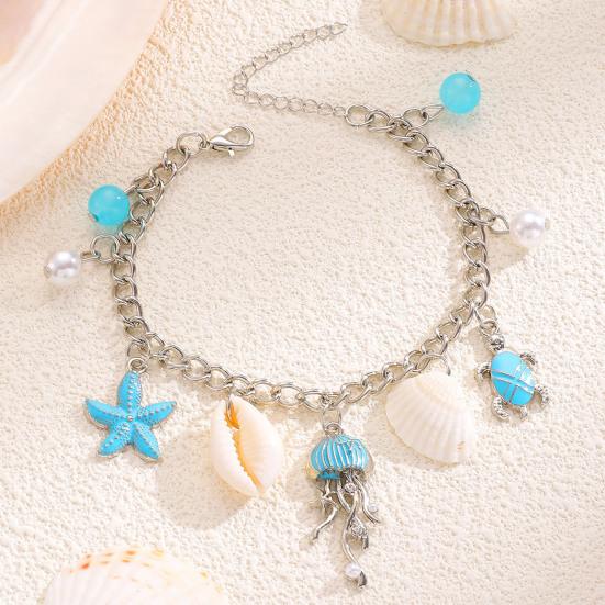 Ocean-Inspired Anklet Jellyfish Turtle Shell Anklet Alloy Waterproof Starfish Charms Adjustable Length Elegant Beach Accessory