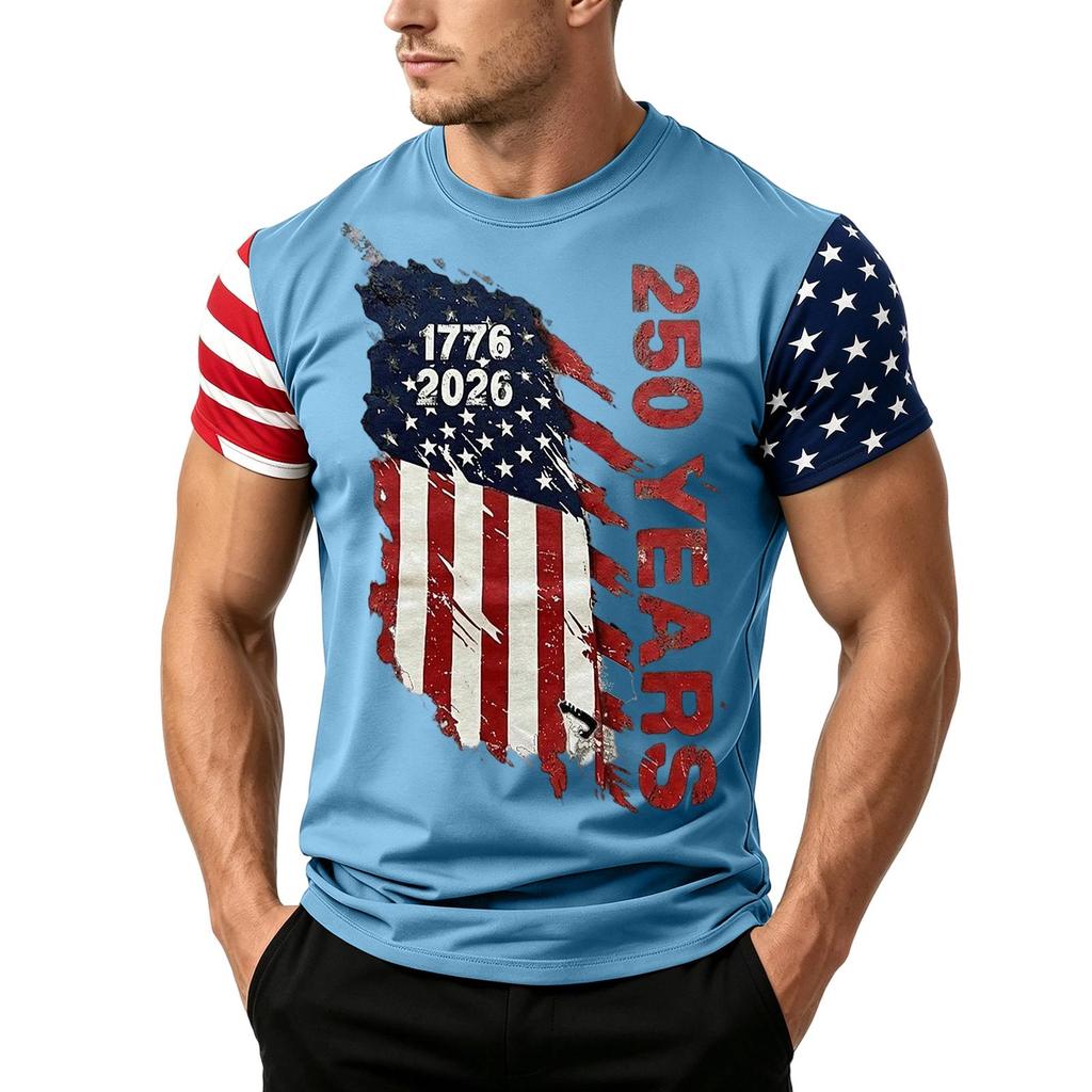 Men's Independence Day Flag Print Short Sleeve T-Shirt, Loose Casual Daily Summer Tops
