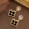 Elegant Zircon-Embellished Clover Stud Earrings Women Non-Pierced Minimalist Luxury Ear Cuffs Gold Tone