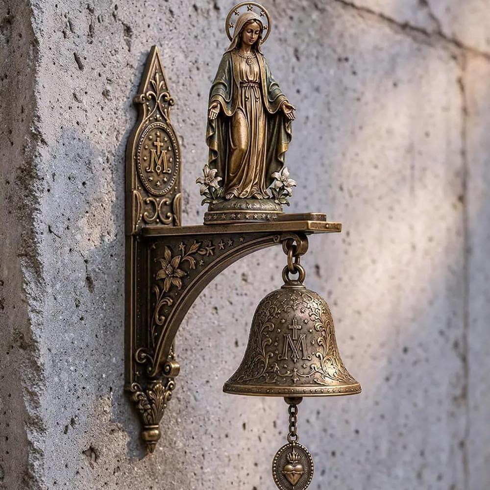 Vintage Jesus Virgin Mary Statue Doorbell Christian Religious Home Decor Bronze Church Gift Inspirational Bible Verse Door Chime