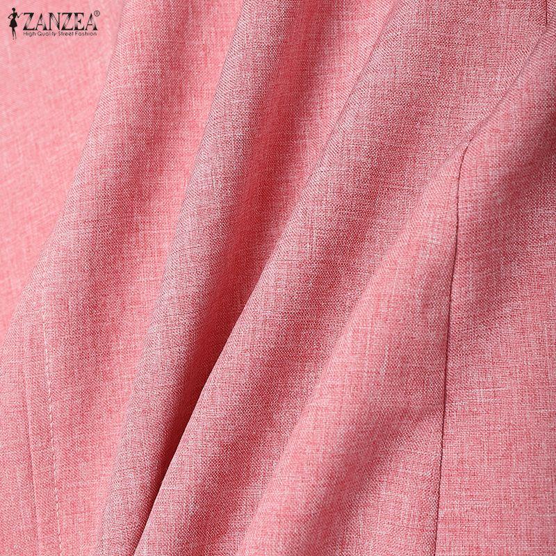 ZANZEA Women Casual Stand Collar Short Sleeve Irregular Blouse