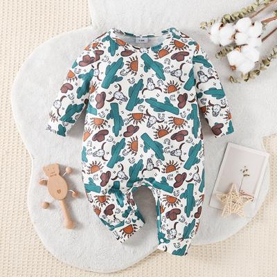 Baby Strampler mit Cowboy-Musterdruck, lässiger Jumpsuit mit langen Ärmeln