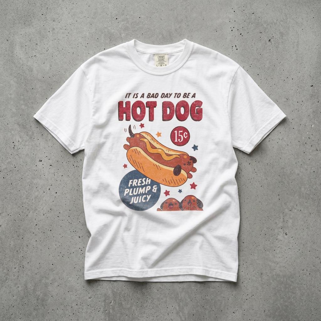 Bad Day To Be A Hot Dog Retro Graphic Tee Funny BBQ Shirt