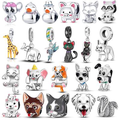 925 Silver Lovely Pets Dog Cat Animals Owl Rabbit Lion Charms Beads Pendants Bracelet Jewelry Gift