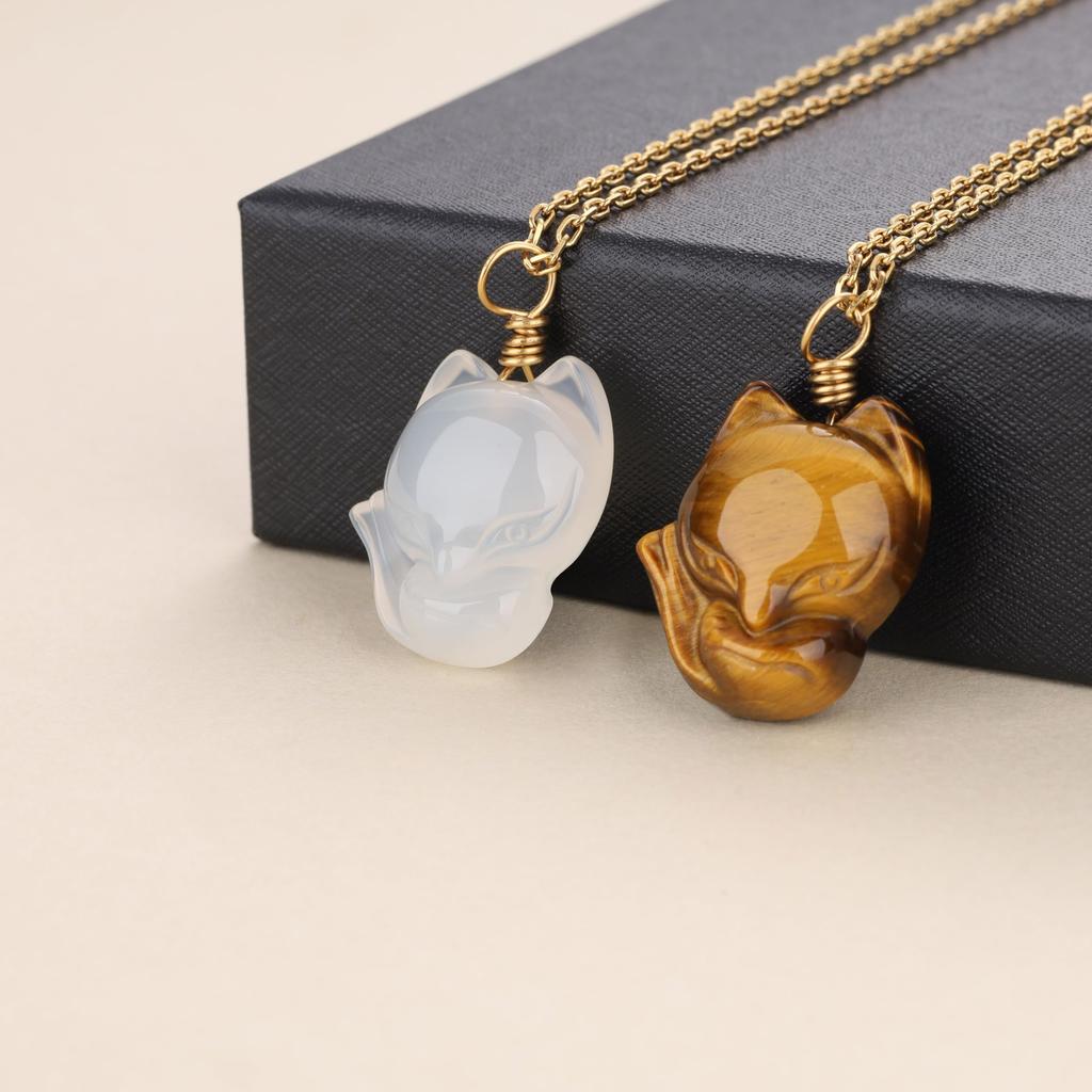 White Agate Fox Necklace for Protection from Evil [Koai] Women,