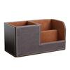 Desk Organizer Pen Holder PU Leather Multifunctional Tabletop Storage Box 3 Compartments for Office Home School Coffee