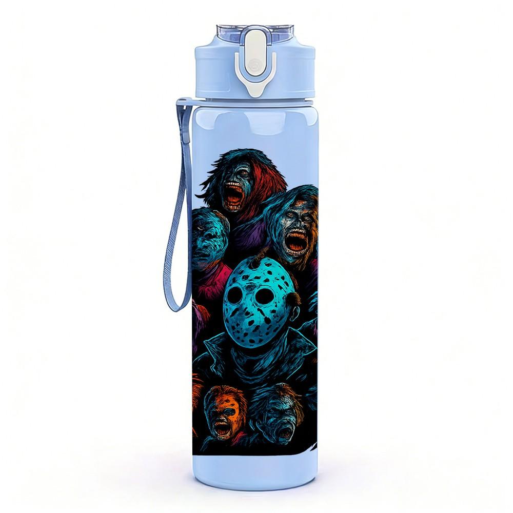 1PC Colorful Skull Cluster Art 750ml Color Plastic Sports Water Bottle Leakproof Flip Straw Lid Suitable for Sports Office Home Use