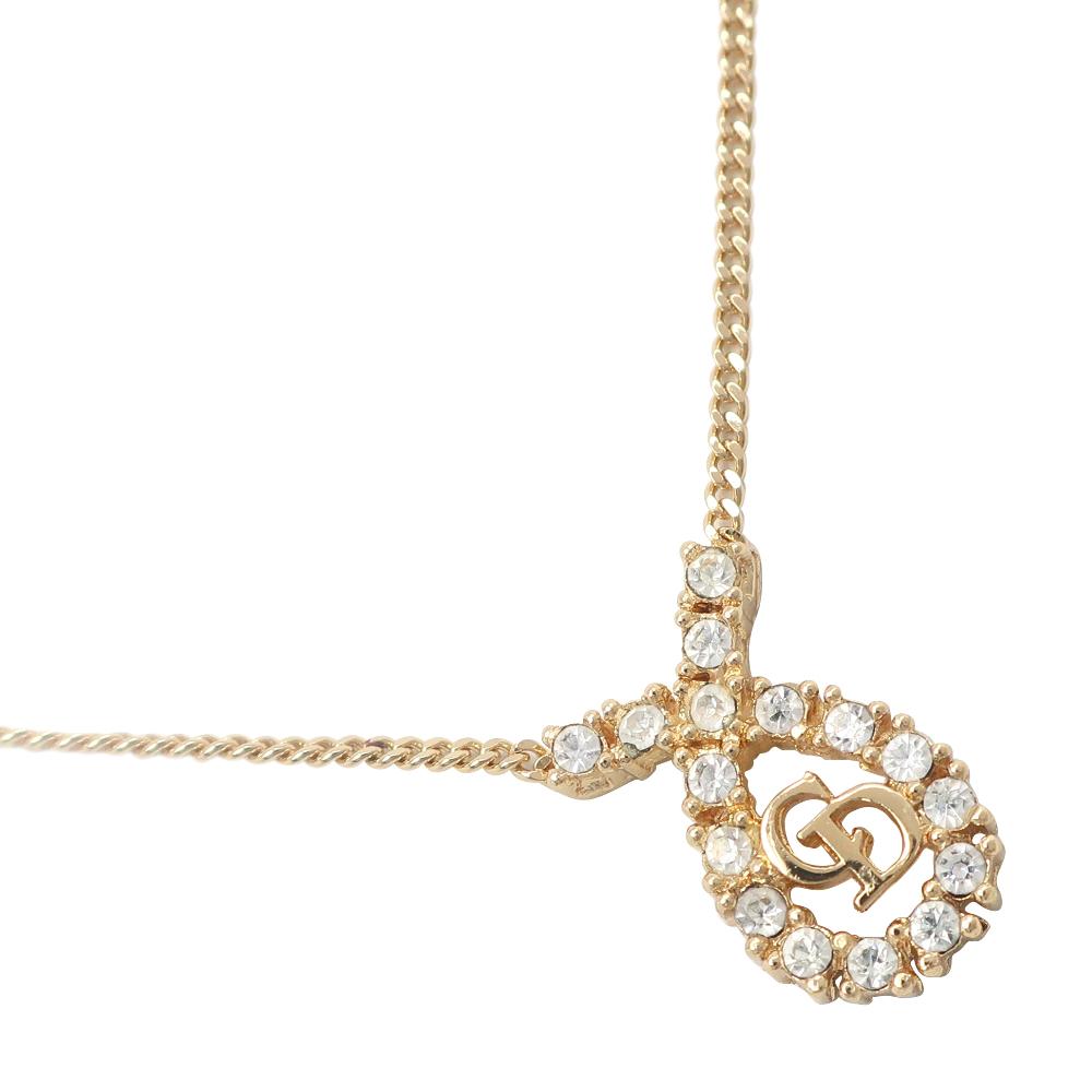 

Dior CD logo Necklace Plated Gold/Rhinestone 5g Women Used
