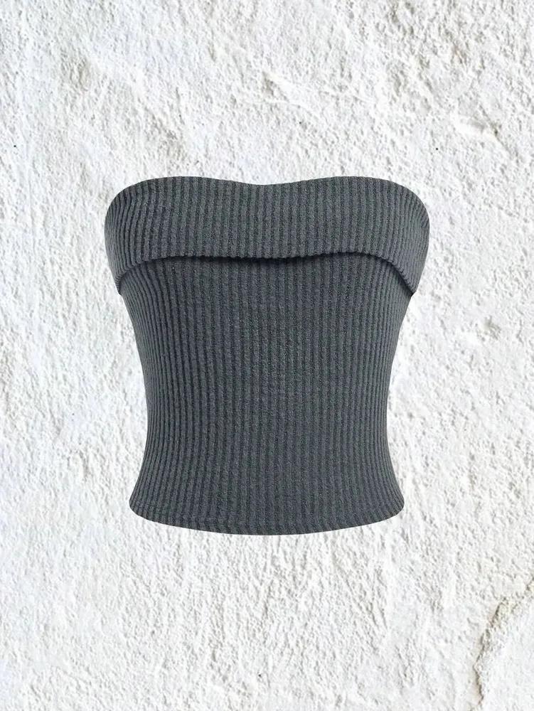 Crop Top Phumee Strapless Sleeveless Tube Top  Rib-knit Slim Fit  A1938