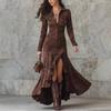 Abito da Festa in Pelle scamosciata a Manica Lunga con Bavero Elegante Spacco Singolo Monopetto Liscio Abito Lungo da Donna Moda Tasca Volant Abito Maxi