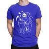 Men Death Rides A Black Cat T Shirts Halloween Skull 100% Cotton Tops Novelty Short Sleeve Round Neck Tee Shirt Gift T-Shirt