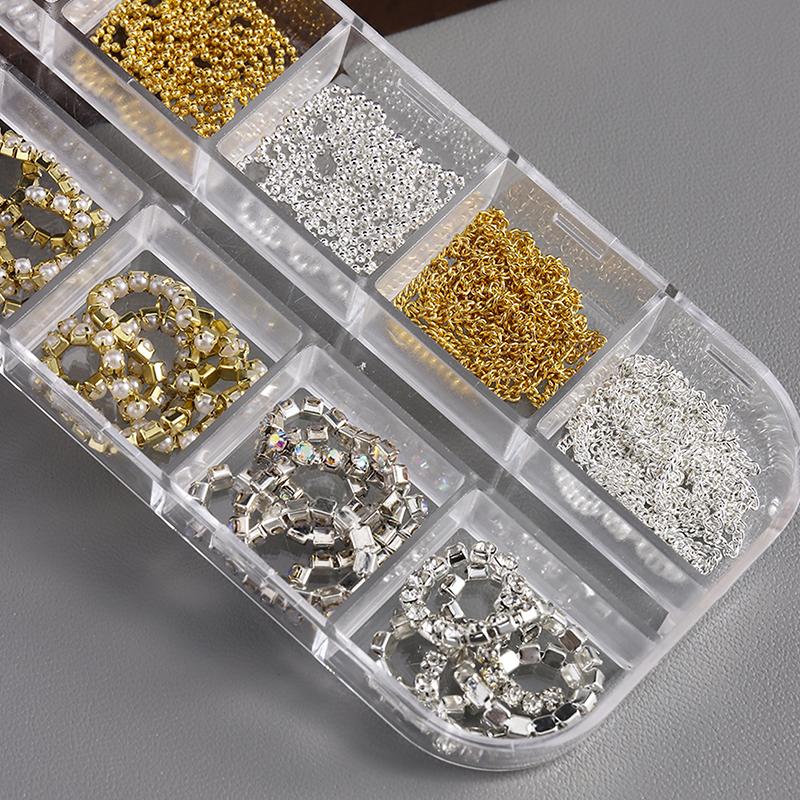 1 Box Metal Chain Nail Art Charms Multi-Shape Golden Silvery Rose Gold Black Nails Chain Diy Nail Supplies Manicure Accessories