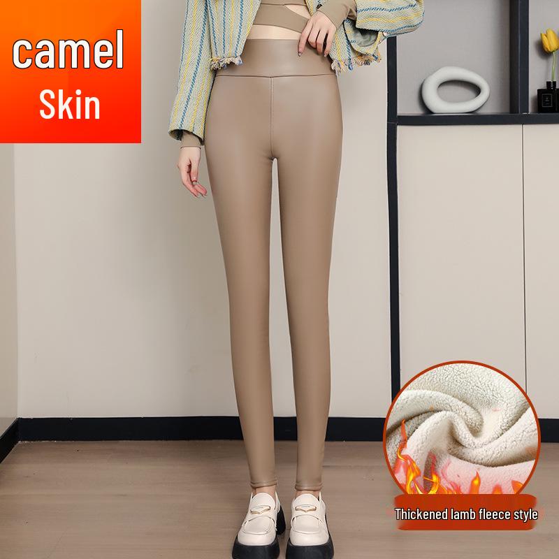 Women's High-Waist Lambswool Fleece-Lined Leather Pants: Slimming, Windproof, Warm Leggings