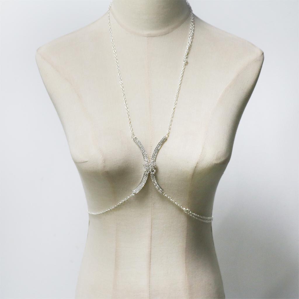 European And American Jewelry, Fashionable Butterfly-Shaped Rhinestone Breast Chain, Sexy Nightclub Party Wear