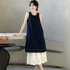 Blue Dress Women's Summer 2026 New French Holiday Style Girly Lace Splicing Sleeveless Vest