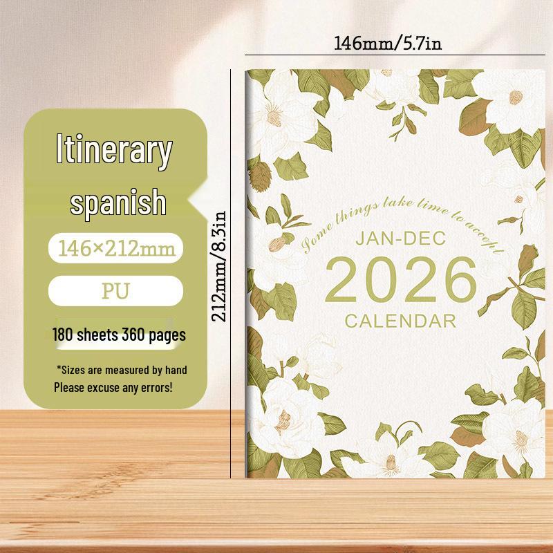 2026 English Edition Creative Soft Leather Diary & Daily Planner Notebook