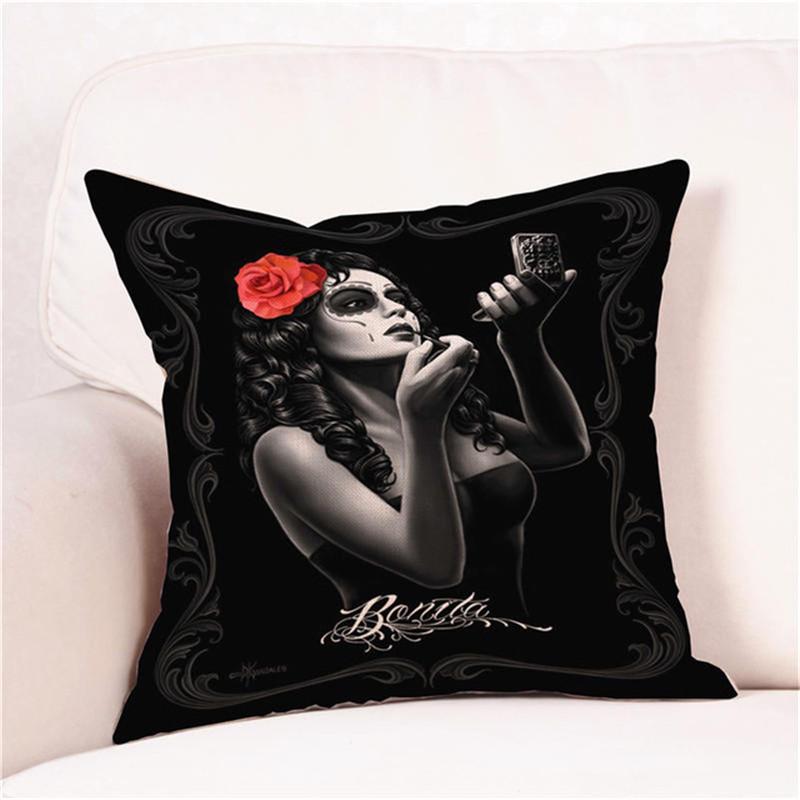 Halloween Cushion Cover Pillowcases Skull Floral Festival Home Decor Square Horror Comfortable Sofa