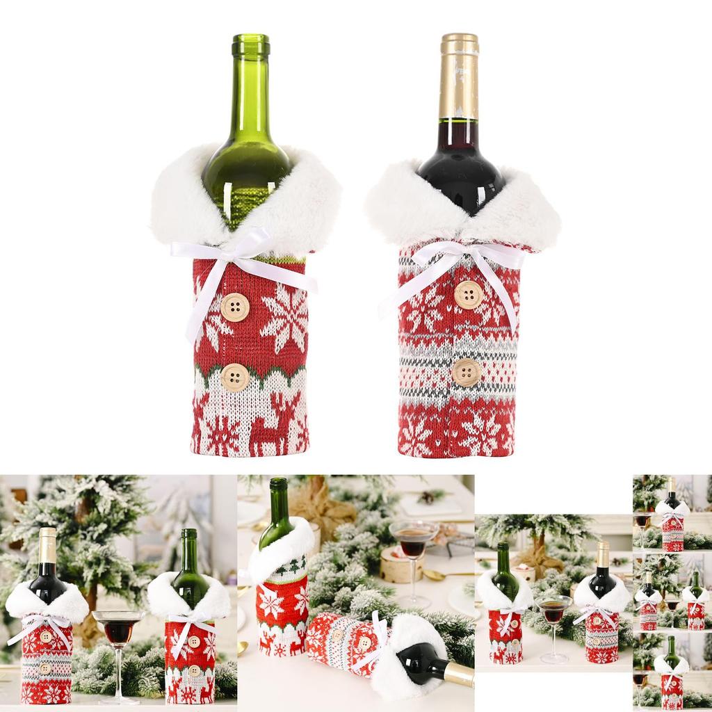 Charming Handcrafted Knitted Button Snowflake Wine Bottle Cover For Festive Cheer