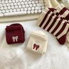 Red Bow Female Elastic Striped Socks Knitted Middle Tube Socks Snow Boot Socks  Christmas Gift