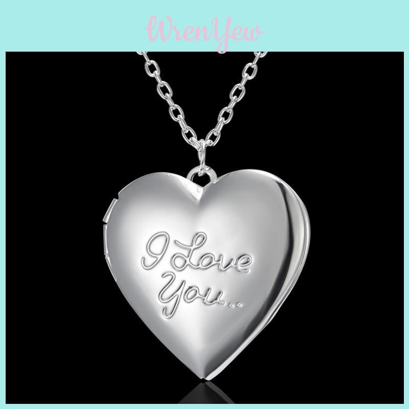 Minimalist Heart Photo Pendant Necklace For Women With Silver Plated Alloy Chain