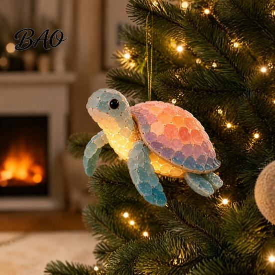 Custom Tree Ornaments Ocean Theme Christmas Ornaments, 2D Flat Acrylic Hanging Decor with Sea Animal Special Designs, Holiday Decorations for