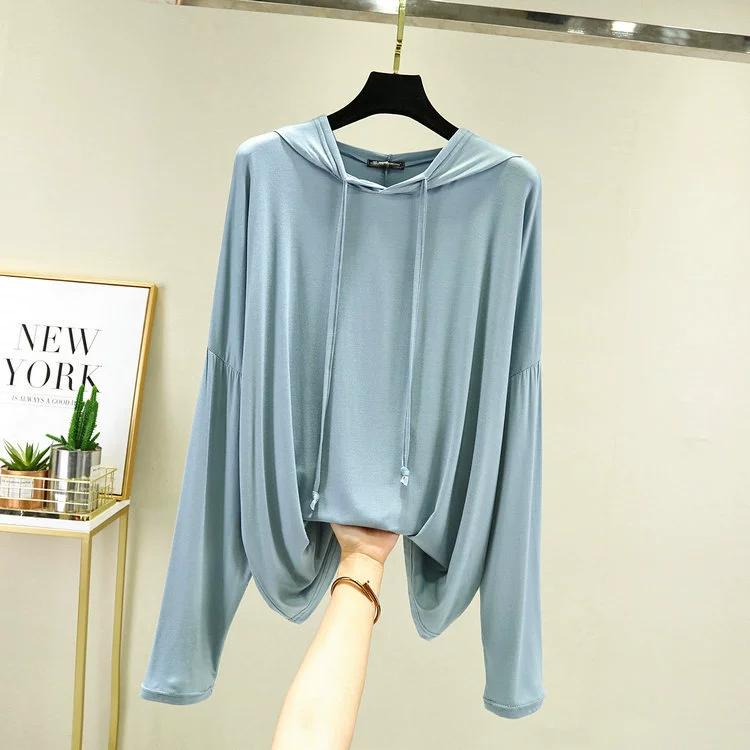 Модал толстовки однотонные базовые футболки нижние толстовки универсальные весна осень лето повседневная уличная одежда защита от солнца XS 1279₽