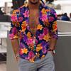 New Trend Men's Shirts Casual Floral Printed Lapel Button Long Sleeve Light Luxury Tops