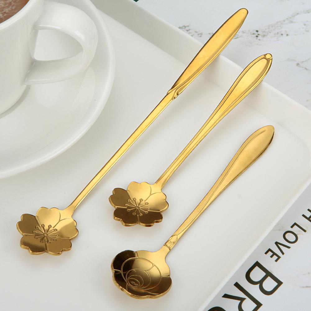 Mixing Spoons Small Flower Teaspoon Coffee Spoon Cute Ice Cream Dessert Spoon Stainless Steel Kitchen Accessories