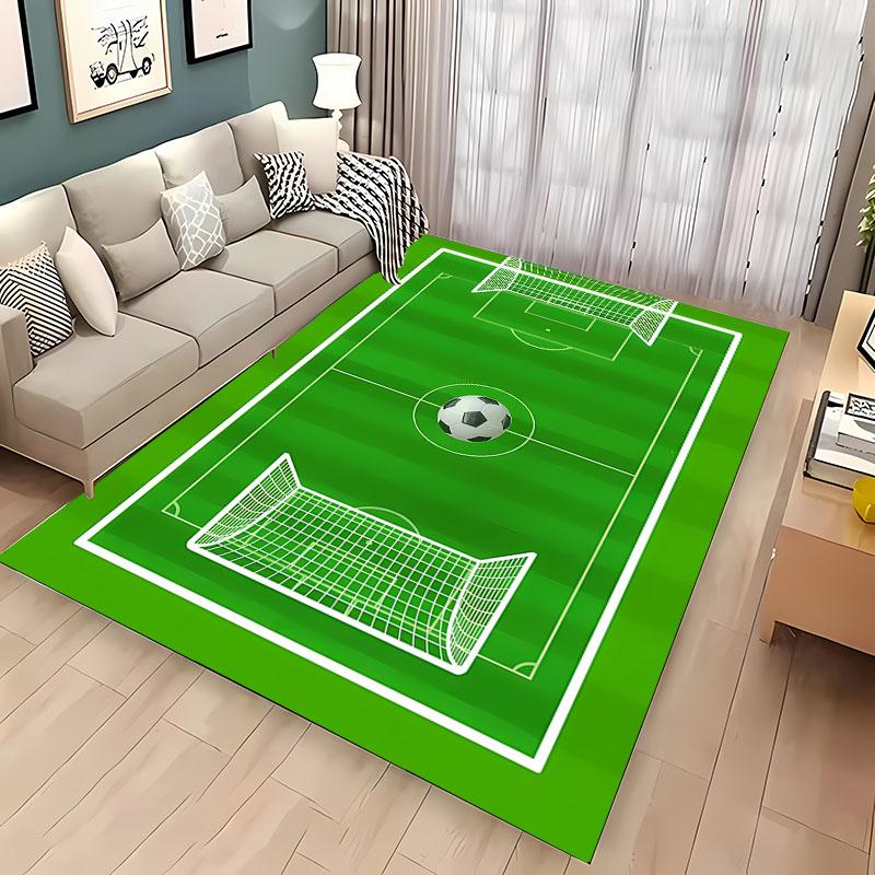 Cartoon Football Field Carpet Sports Theme Play Mat for Boys Girls Green Soccer Field Floor Mats Gift for Football/Soccer Lovers