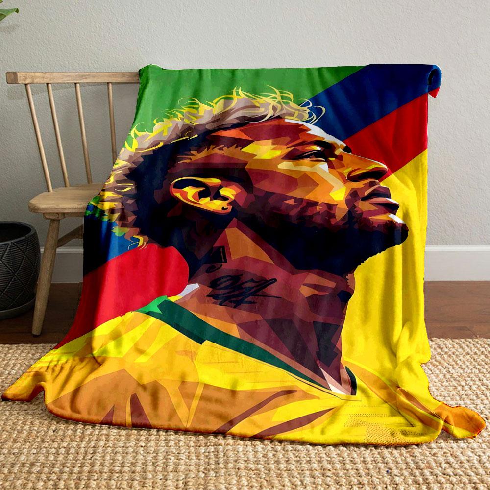 A colorful geometric portrait with bold diagonal stripes in the background. for all seasons blanket lunch break throw gift