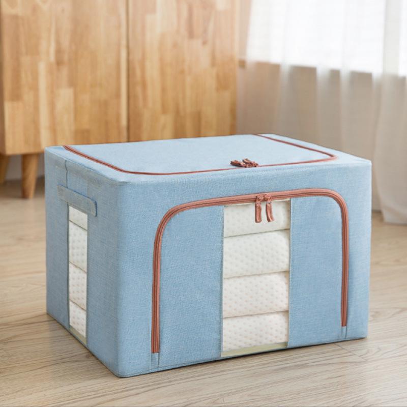 Waterproof Cotton & Linen Storage Box with Steel Frame - Foldable, Moisture-Proof, Large Capacity, Fabric Quilt Bag with Cover