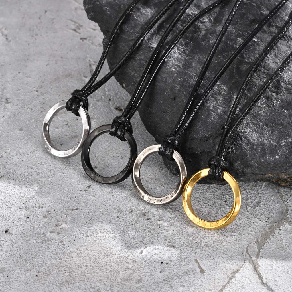 Viking Rune Mobius Pendant Necklace for Men Women, Stainless Steel Infinity Statement Charm, Norse Mythology Jewelry Gift