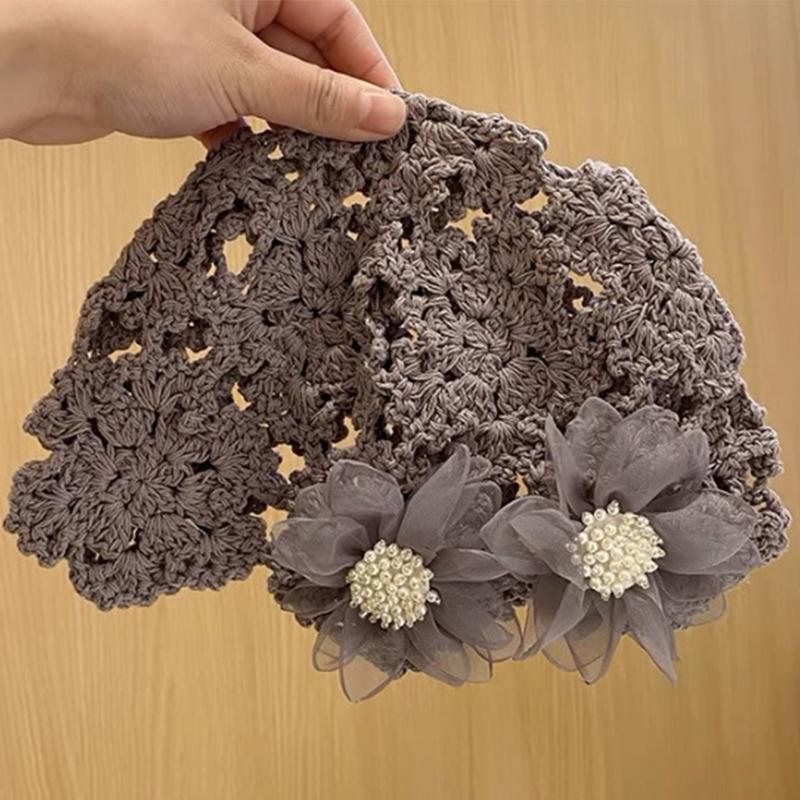 Breathable Hollowed Out Knitted Hat Flowers Casual Beret Cap Summer  Flowers Breathable Cotton Skullies Sun Visor Women
