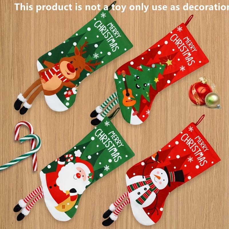 4pcs Set of Charming Christmas Stockings with Santa, Snowman Reindeer Designs Long Legged Holiday Decor for Tree, Perfect for Home Party