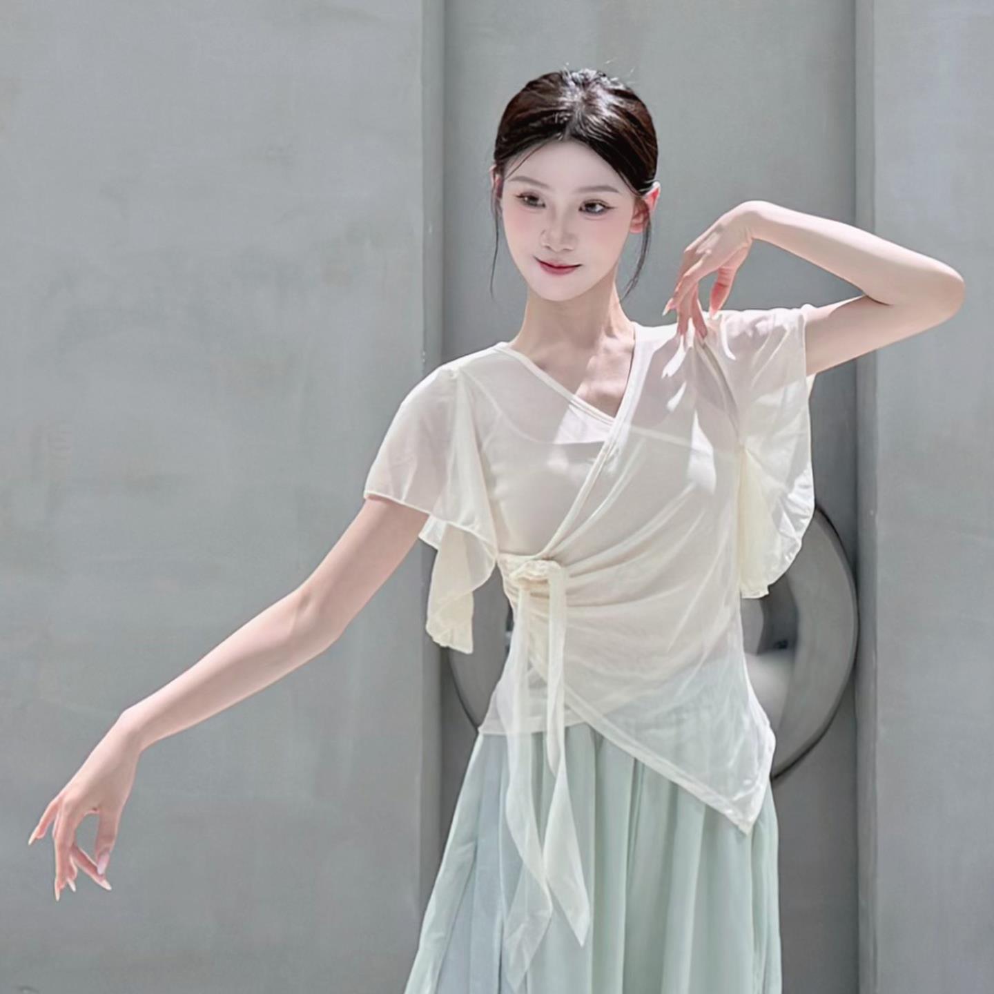 

Elegant Fairy Chiffon Dance Costume - Floral Net Yarn Design for Female Classical and Rhythmic Dance Performance Medium