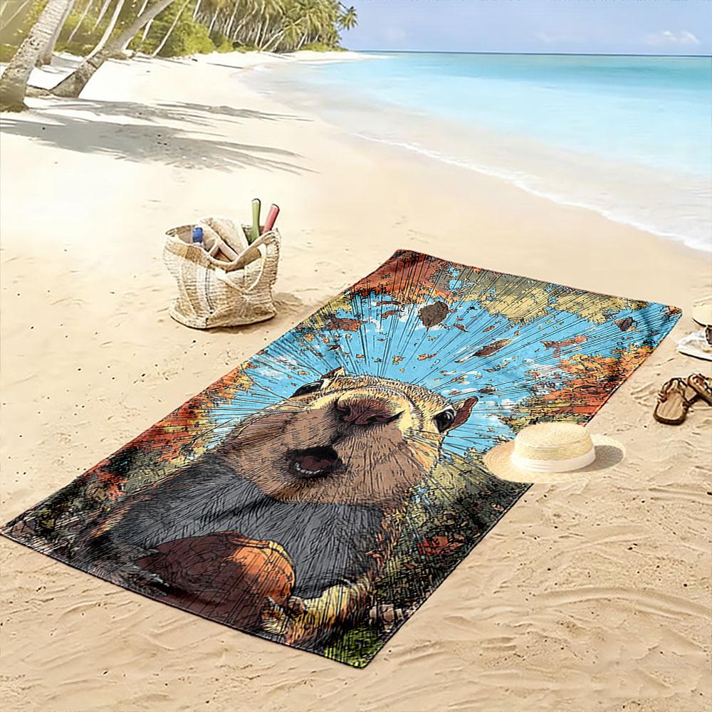 Squirrel's Autumn Surprise Print Beach Towel, Quick Drying, Suitable for Travel, Outdoor Sports, Jogging, the Beach and Swimming, Gift