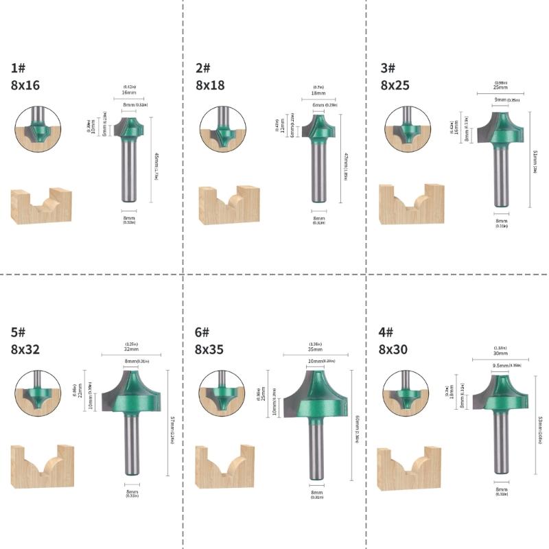 Alloy Router Bit 8mm Shank Collection Including Flat Ballnose V Shaped Cutters for Woodcrafts Projects