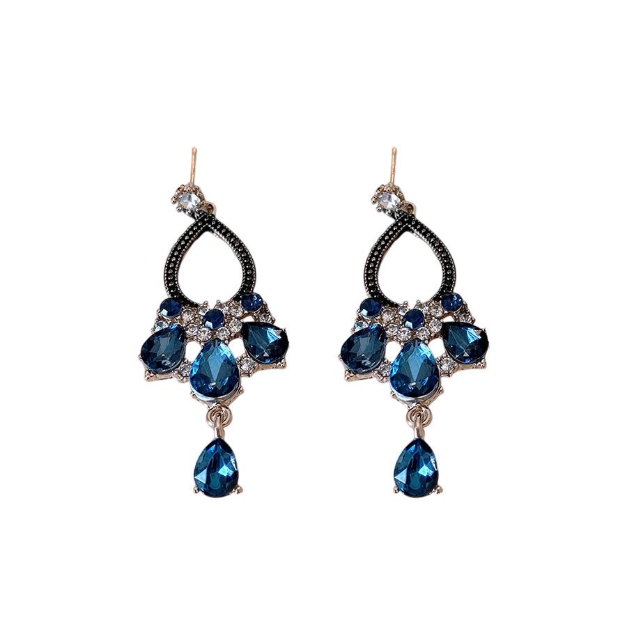 Silver Needle Ethnic Style Diamond-encrusted Water Drop Fringed Earrings Retro Court Style Stud Earrings Women's Fashion Earrings Design Sense Niche