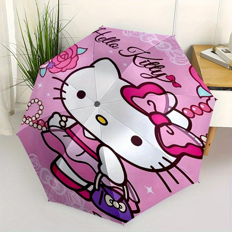 

Hello Kitty,Pink Floral Automatic Folding Umbrella-Simple 8-Rib Design, Bright Cartoon Pattern, Durable Iron Frame, Suitable For Travel, Out