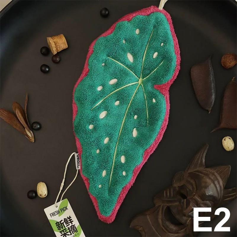 Leaf-Shaped Hanging Hand Towel Soft Coral Fleece Tea Towels Super Absorbent Bath & Kitchen Towel Decorative Towels Home Decor