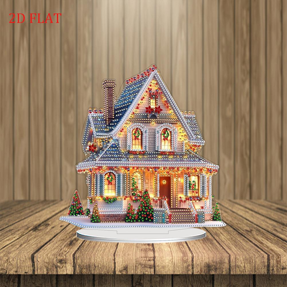 2D Flat Xmas House DIY Diamond Painting Tabletop Ornaments Kit Table Top Diamond Painting Ornament Kits Bedroom Table Decoration