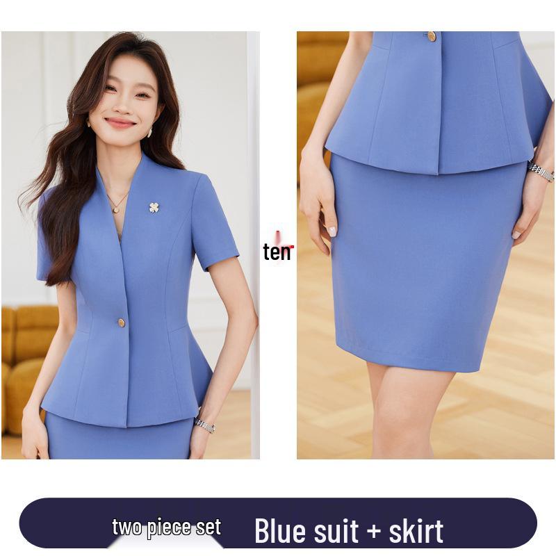 Women's Short Sleeve Black Blazer & Skirt Suit Set - Summer 2024 High-End Professional Workwear