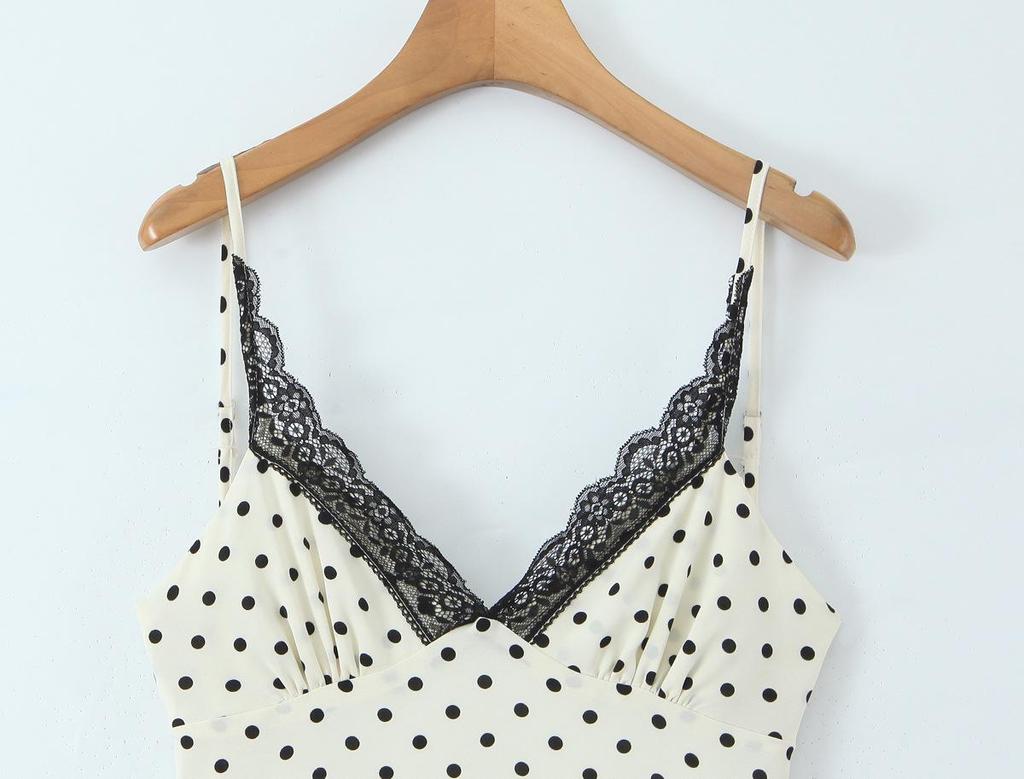 Spring 2026 European & American Style Women's Polka Dot Lace Camisole Dress