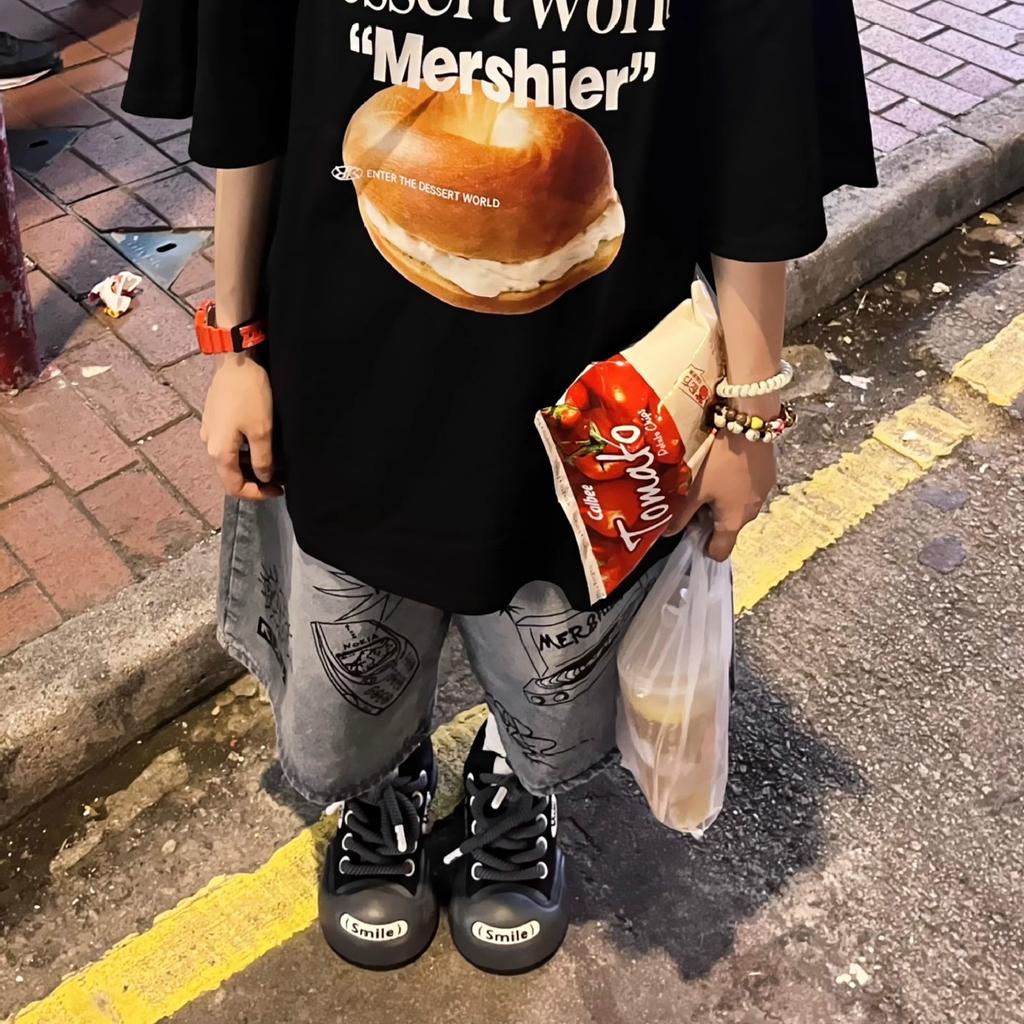 Denim Shorts Summer Retro Graffiti Cropped Jeans Men's Street Trend High Waist Wide Leg Shorts for Men and Women