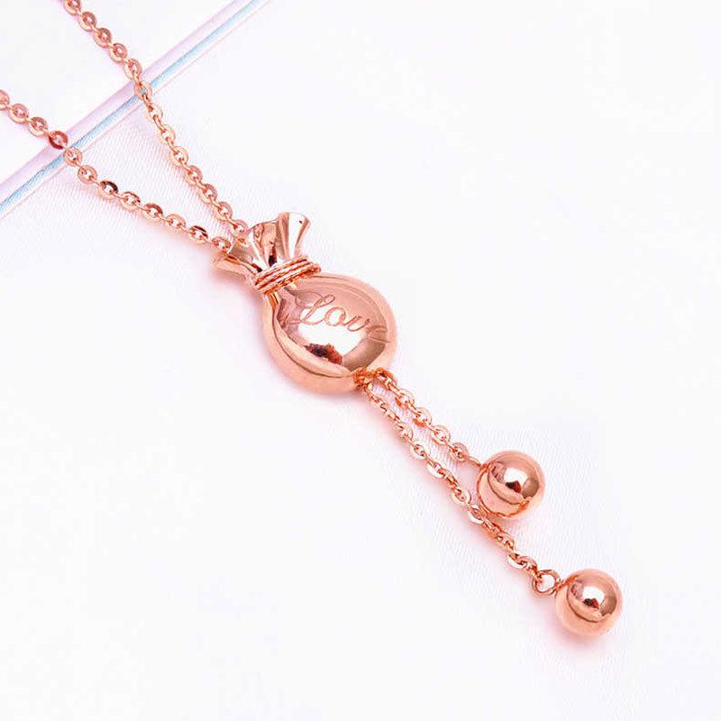 Exquisite 585 Purple Gold Russian Letter Money Bag Plated Rose Gold Exquisite Versatile Temperament Colored Gold Women S Necklace