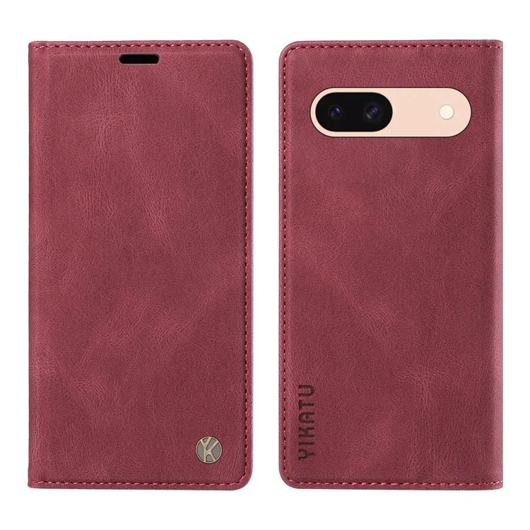 

YK-004 For Google Pixel 8a Case Skin-touch Leather Magnetic Absorption Phone Cover - Wine Red