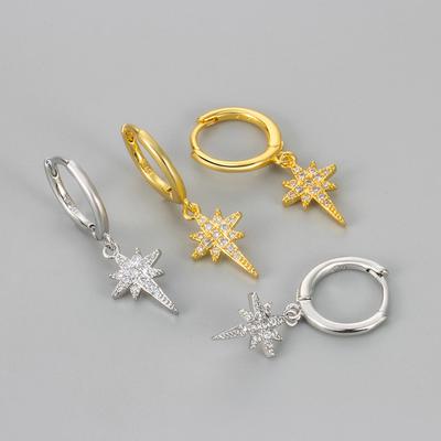 Elegant Long Eight Pointed Star Earrings Micro Paved Zircon Hoops For Women Fashionable Exquisite Niche Design Jewelry