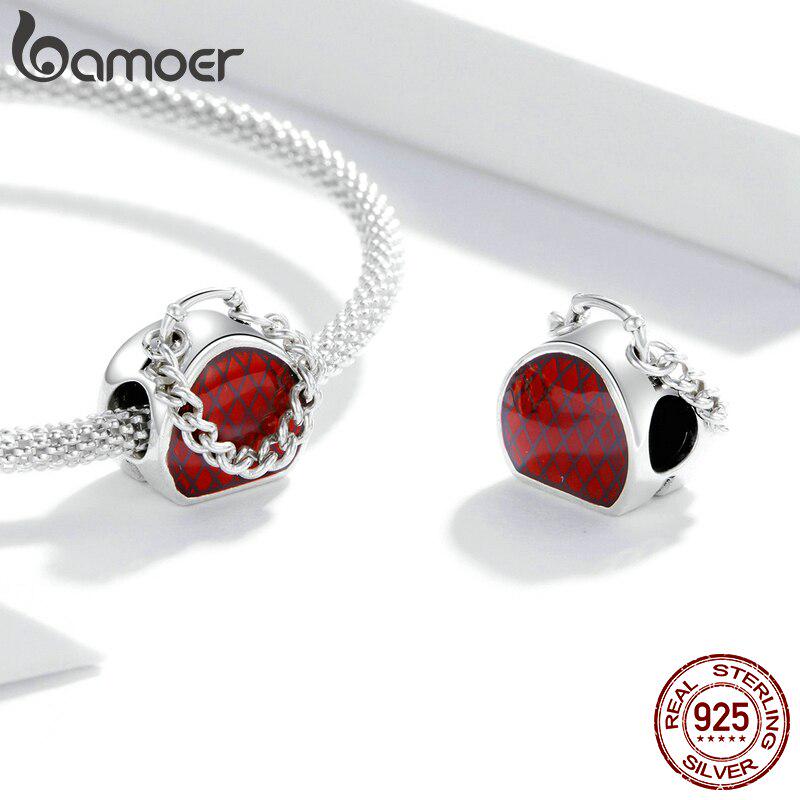 Bamoer 925 Sterlingsølv Utsøkt Elegant Liv Serie Sjarmperle Håndveske Leppestift og Solbriller Hatt Anheng for Originalt Armbånd DIY Smykker
